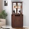 Black Walnut Corner Bar Cabinet with Adjustable Shelves and Wine Glass Holder